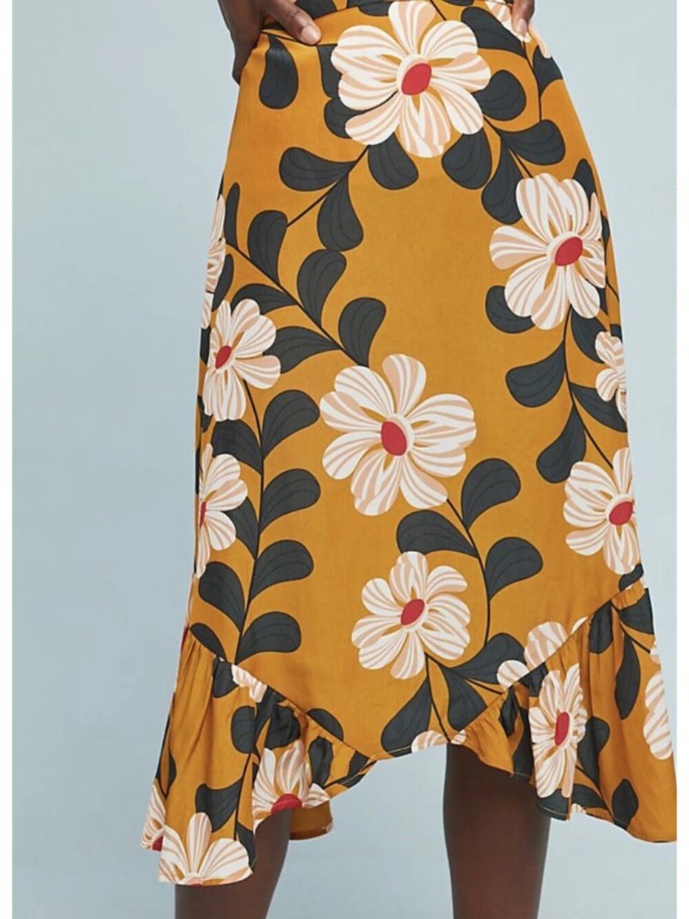 Anthropologie Eva Franco Ikebana Yellow‎ Floral Midi Skirt